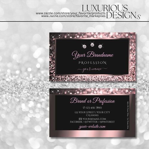 Luxury Black Rose Gold Sparkling Glitter Diamonds Business Card