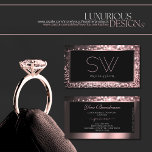 Luxury Black Rose Gold Sparkling Glitter Monogram Business Card at Zazzle