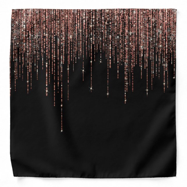 Luxury Black Rose Gold Sparkly Glitter Fringe Bandana (Front)