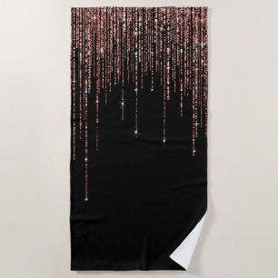 Luxury Black Rose Gold Sparkly Glitter Fringe Beach Towel