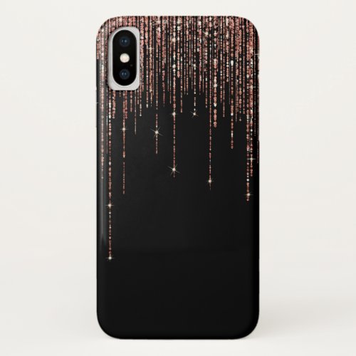 Luxury Black Rose Gold Sparkly Glitter Fringe iPhone X Case