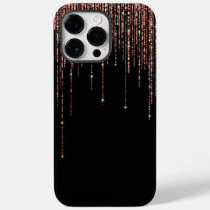 Luxury Black Rose Gold Sparkly Glitter Fringe Case-Mate iPhone 14 Pro Max Case