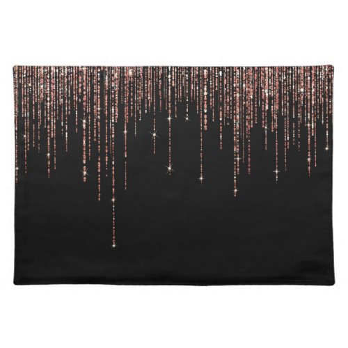 Luxury Black Rose Gold Sparkly Glitter Fringe Cloth Placemat