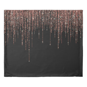 Luxury Black Rose Gold Sparkly Glitter Fringe Duvet Cover
