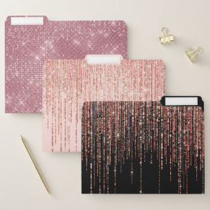 Luxury Black Rose Gold Sparkly Glitter Fringe File Folder