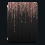 Luxury Black Rose Gold Sparkly Glitter Fringe iPad Pro Cover<br><div class="desc">This glamorous and luxury print is the perfect design for the stylish and trendy woman. It features a faux sparkly rose gold glitter fringe curtain with faux glitter typography on top of a simple black background. It's an elegant, chic, trendy, and modern bling design with a Hollywood vibe! ***IMPORTANT DESIGN...</div>