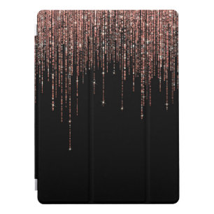 Luxury Black Rose Gold Sparkly Glitter Fringe iPad Pro Cover