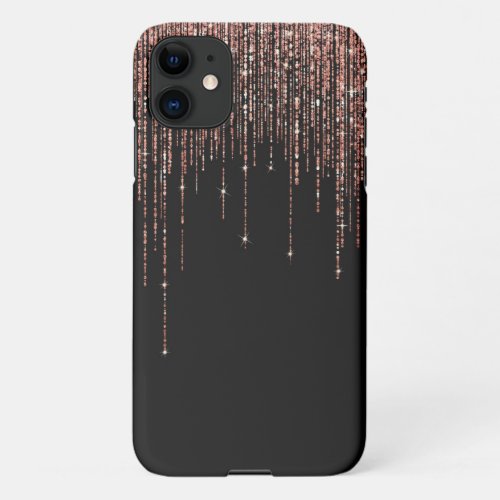 Luxury Black Rose Gold Sparkly Glitter Fringe iPhone 11 Case