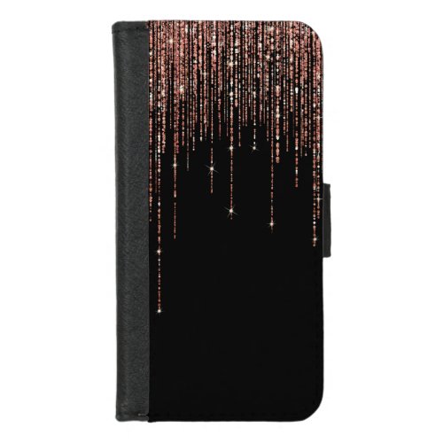 Luxury Black Rose Gold Sparkly Glitter Fringe iPhone 87 Wallet Case