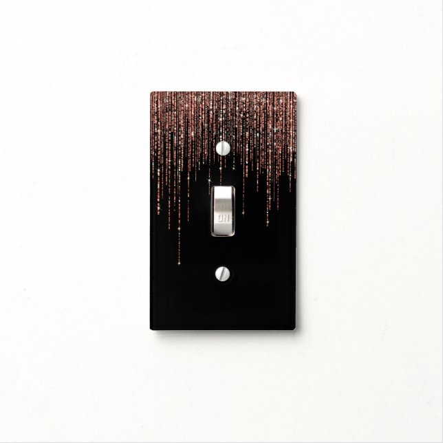 Luxury Black Rose Gold Sparkly Glitter Fringe Light Switch Cover (In Situ)