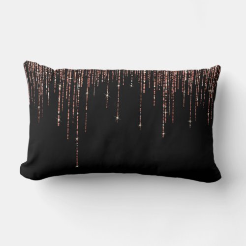 Luxury Black Rose Gold Sparkly Glitter Fringe Lumbar Pillow