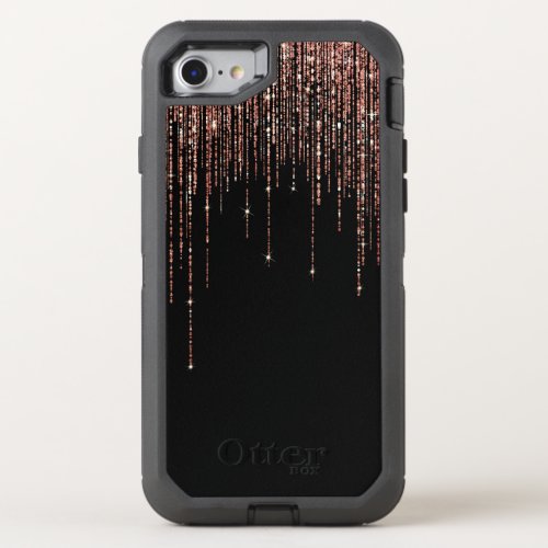 Luxury Black Rose Gold Sparkly Glitter Fringe OtterBox Defender iPhone SE87 Case