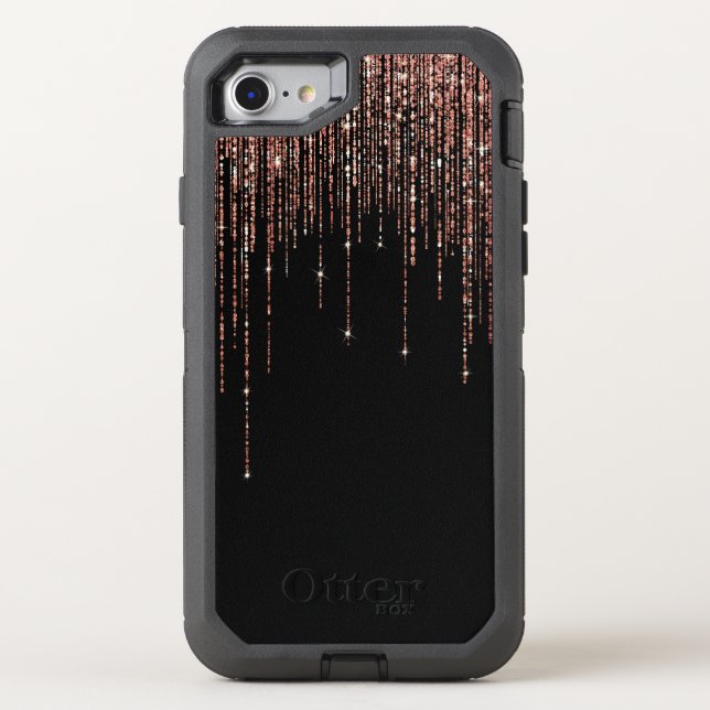 Luxury Black Rose Gold Sparkly Glitter Fringe Otterbox iPhone Case (Back)