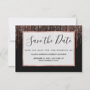 Luxury Black Rose Gold Sparkly Glitter Fringe Save The Date