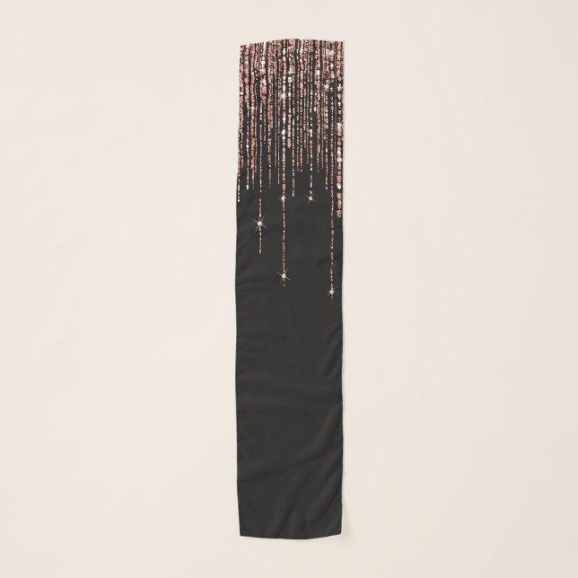 Luxury Black Rose Gold Sparkly Glitter Fringe Scarf (Front)