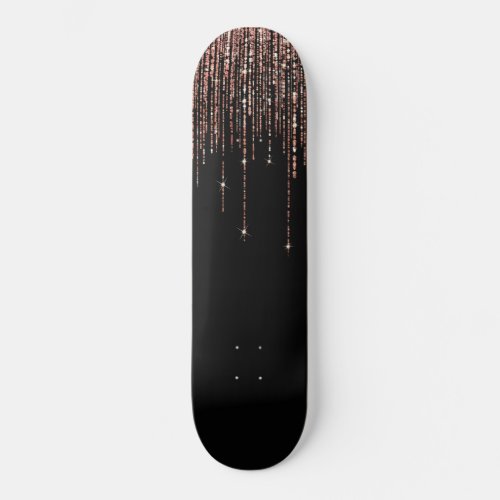 Luxury Black Rose Gold Sparkly Glitter Fringe Skateboard