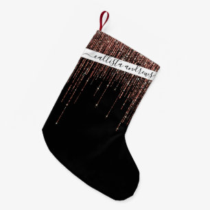 Luxury Black Rose Gold Sparkly Glitter Fringe Small Christmas Stocking