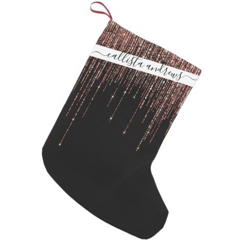 Luxury Black Rose Gold Sparkly Glitter Fringe Small Christmas Stocking