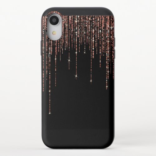 Luxury Black Rose Gold Sparkly Glitter Fringe iPhone XR Slider Case