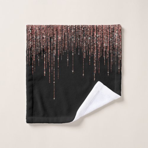 Luxury Black Rose Gold Sparkly Glitter Fringe Wash Cloth