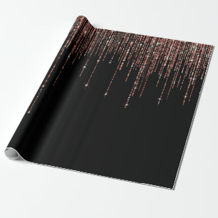 Luxury Black Rose Gold Sparkly Glitter Fringe Wrapping Paper