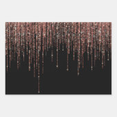 Luxury Black Rose Gold Sparkly Glitter Fringe Wrapping Paper Sheets (Front)