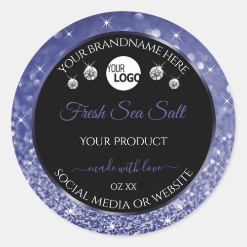 Luxury Black Royal Blue Glitter Product Label Logo