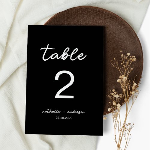 Luxury Black Script Wedding Table Number