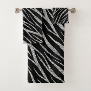 Luxury Black Silver Classy Chic Girly Zebra Print Bath Towel Set