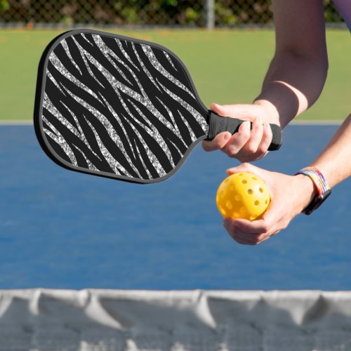 Luxury Black Silver Classy Chic Girly Zebra Print Pickleball Paddle