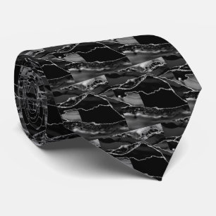 Luxury Black Silver Faux Glitter Faux Silk Neck Tie