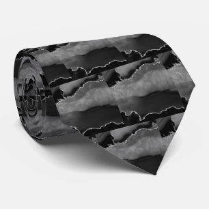Luxury Black Silver Faux Glitter Faux Silk Neck Tie