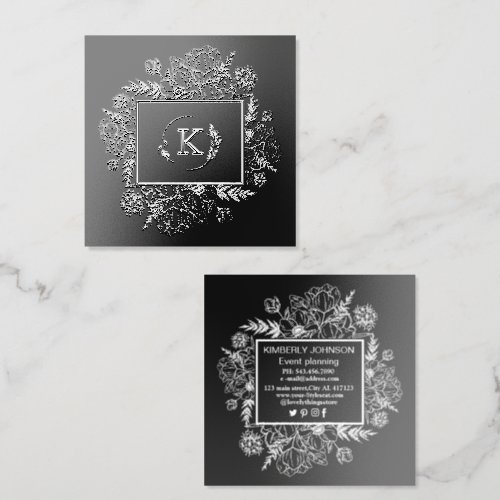 Luxury Black & Silver Floral Spot UV | Elegant  Raised Spot UV Business Card