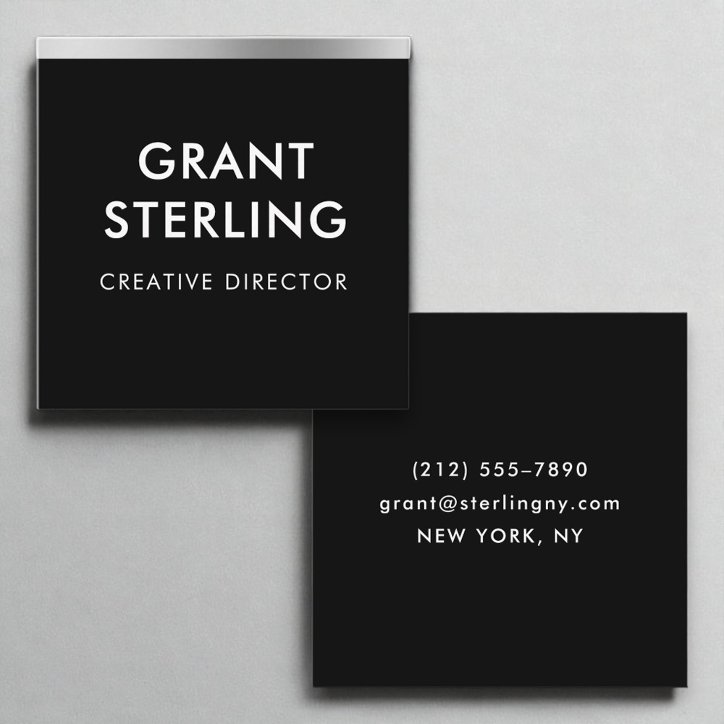 Luxury Black Silver Foil Minimal Typography Square Business Card