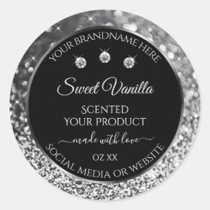 Luxury Black Silver Glitter Diamonds Product Label