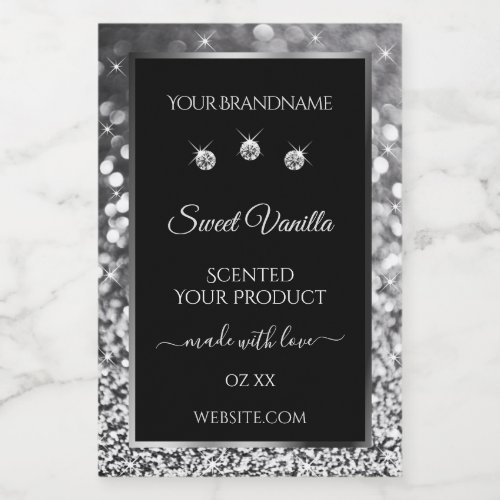 Luxury Black Silver Glitter Diamonds Product Label