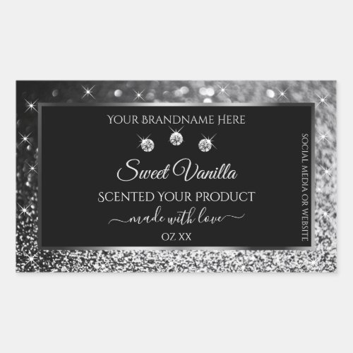 Luxury Black Silver Glitter Diamonds Product Label