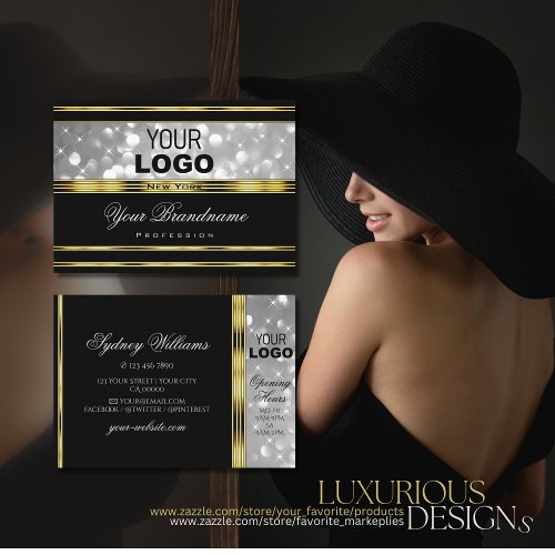 Luxury Black Silver Glitter Logo Decorative Gold Business Card