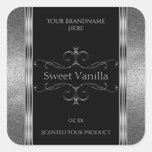 Luxury Black Silver Glitter Ornate Product Labels