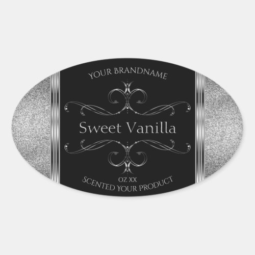 Luxury Black Silver Glitter Ornate Product Labels