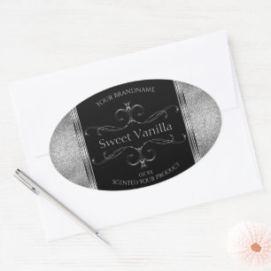 Luxury Black Silver Glitter Ornate Product Labels