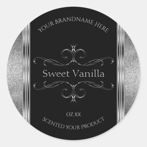 Luxury Black Silver Glitter Ornate Product Labels