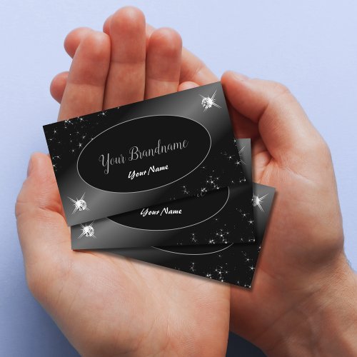 Luxury Black Silver Glitter Stars Jewels Stylish Business Card