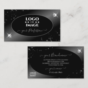 Luxury Black Silver Glitter Stars Jewels with Logo Business Card