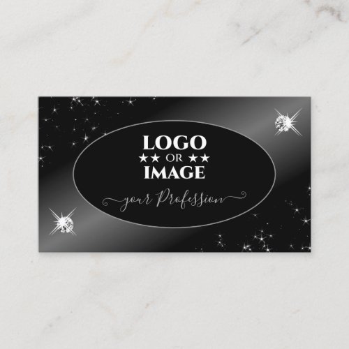 Luxury Black Silver Glitter Stars Jewels with Logo Business Card