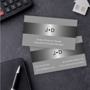 Luxury Black Silver Gray Minimalist Metallic Art Business Card
