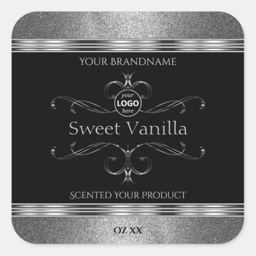 Luxury Black Silver Ornate Product Labels Add Logo