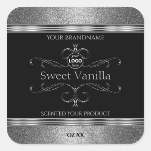Luxury Black Silver Ornate Product Labels Add Logo
