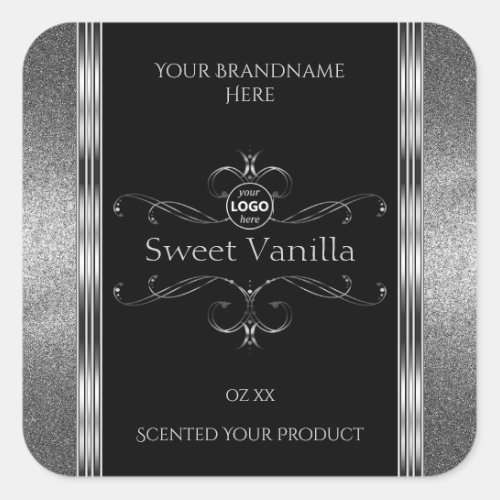 Luxury Black Silver Ornate Product Labels Add Logo