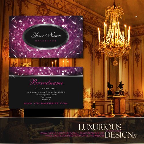 Luxury Black Silver Purple Glitter Luminous Stars Business Card
